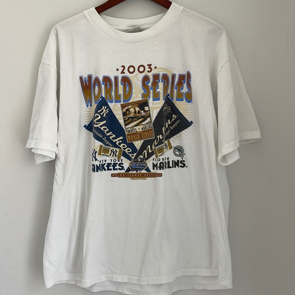 LEE SPORTS 2003 WORLD SERIES FLORIDA MARLINS & NEW YORK YANKEES T-SHIRT MENS XL - Picture 1 of 3
